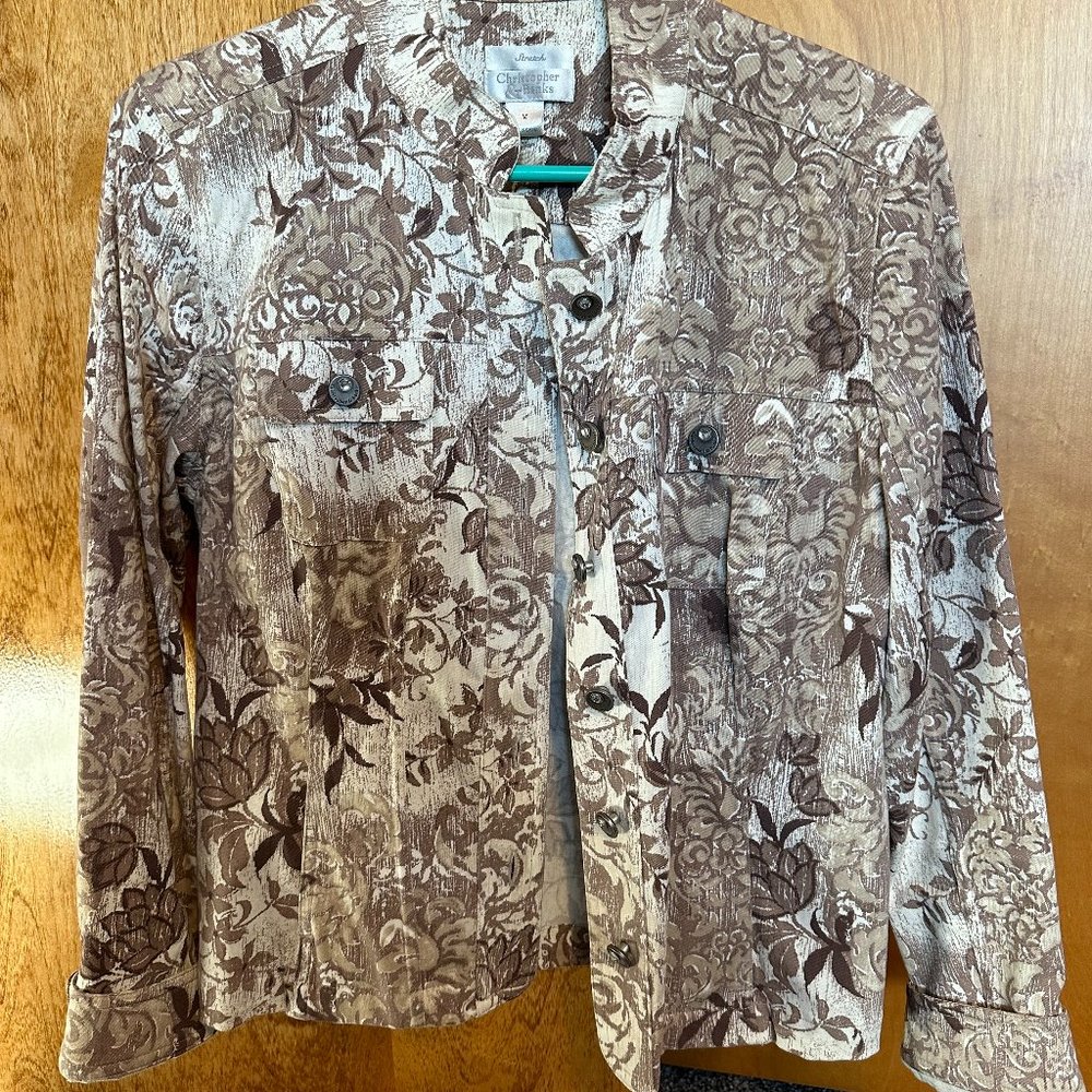 Denim Jacket - Christopher & Banks - M - Tan / Brown Floral